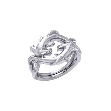 Enigma Fusion Sterling Silver Double-Hammer Headed Shark Puzzle Ring by Peter Stone TRI2470 - Jewelry